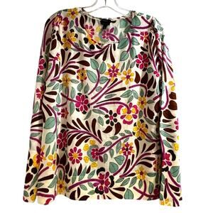 Talbots size L pure merino wool colorful pullover sweater puff sleeve scoop neck